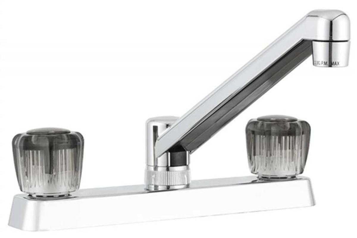 Two Handle Rv Kitchen Faucet W/smoked Acrylic Knobs - Chrome Polished