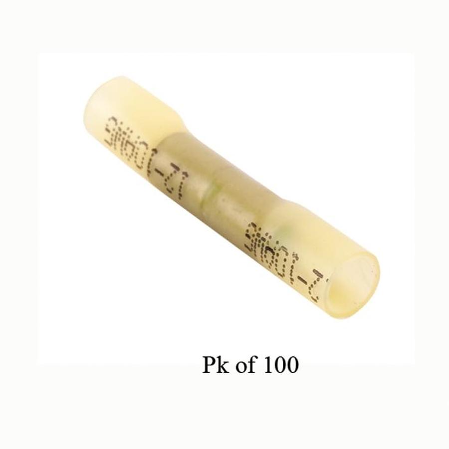 Heat Shrink Butt Connector 12-10 Gauge Yellow Nylon 100/pk