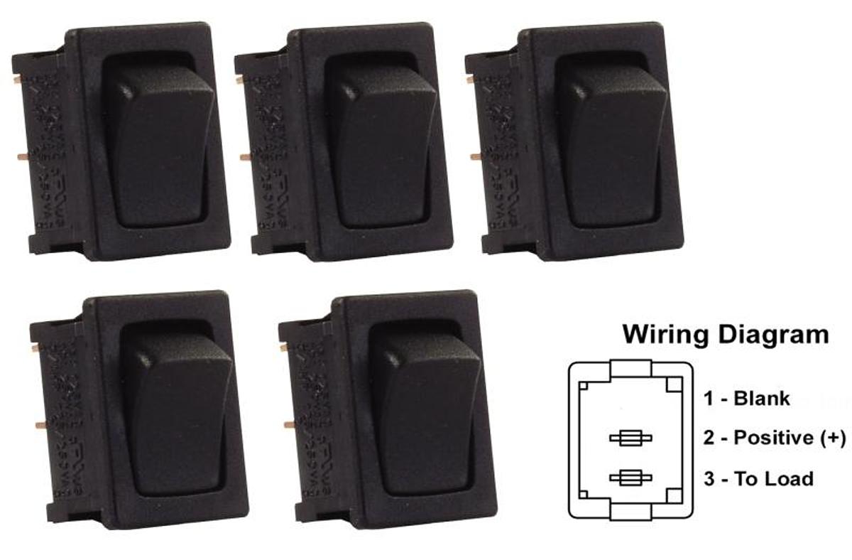 Mini 12 V On/ Off Switch Black/ Black 5/pk