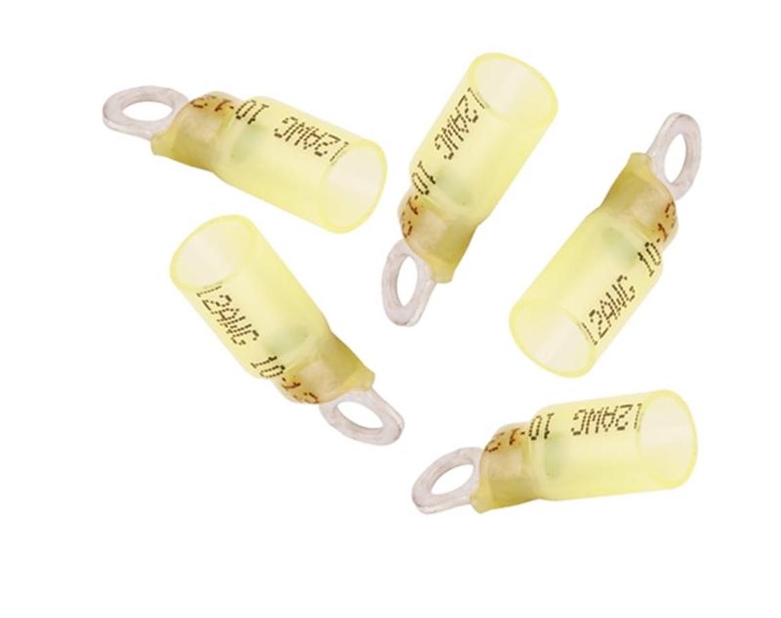 Heat Shrink Ring Terminal 12-10 Gauge Ring Size #10 Yellow Nylon Pack Of 5