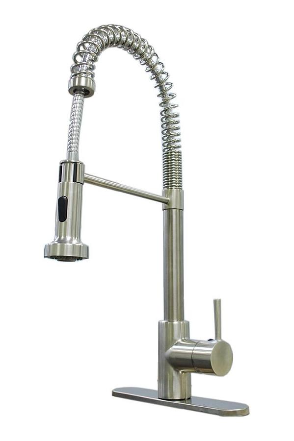Kitchen Faucet With Hi Arc Metal Coiled Spout Brushed Nickel