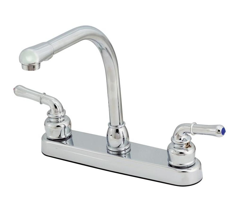 Faucet - Kitchen 8" Non-metallic W/teapot Handles And Hi-rise Spout Chrome Finish