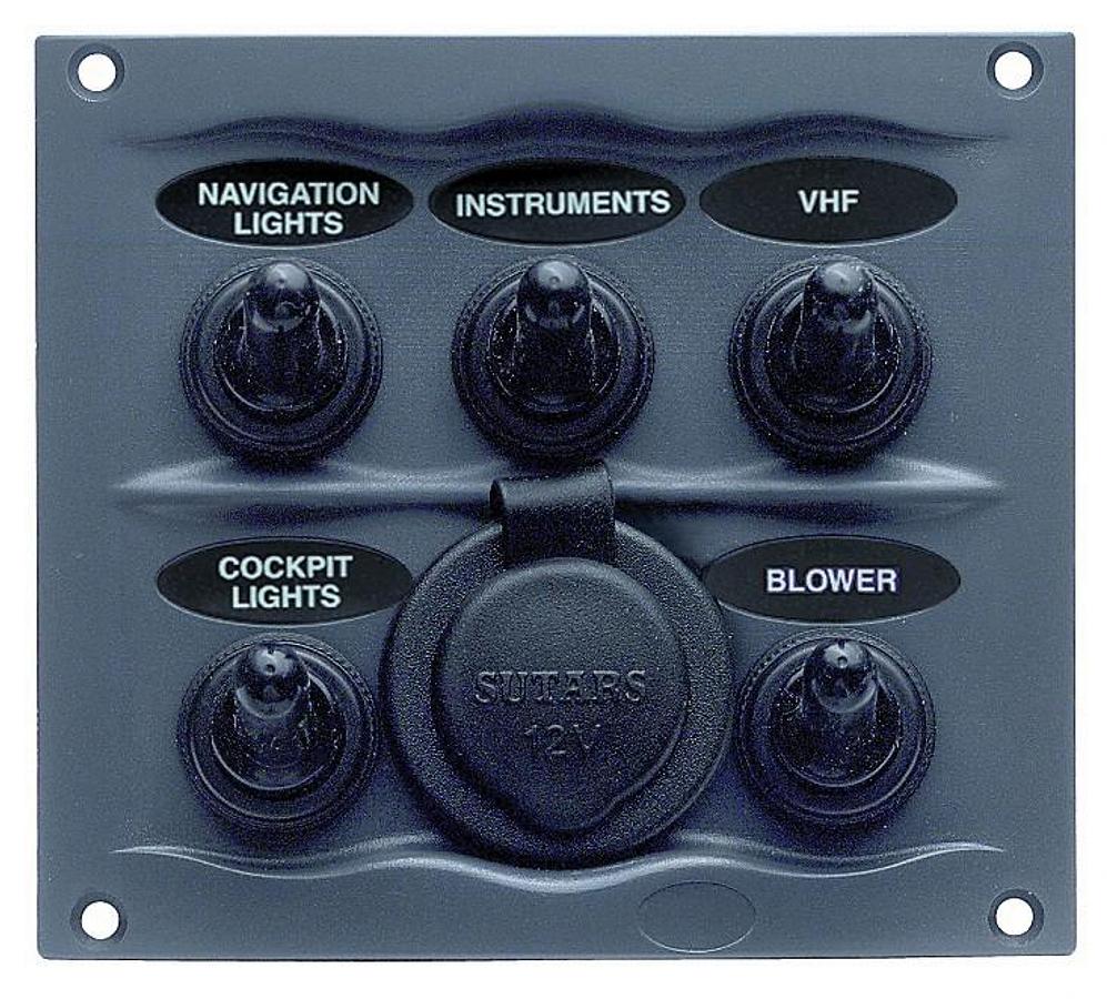 Switch Panel Splashproof Five Way With Socket Charcoal