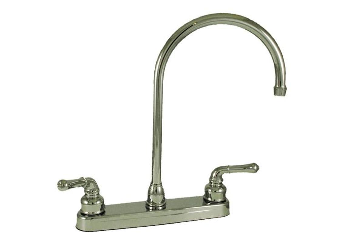 Faucet - Kitchen 8" Non-metallic Base And Handles W/gooseneck Spout Chrome Finish