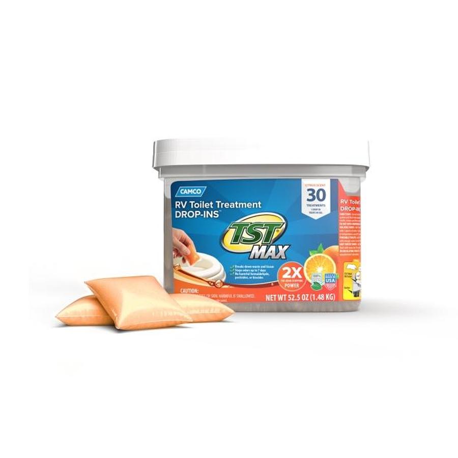 Camco Tst Max Rv/marine Toilet Treatment Drop-ins, Citrus Scent, 30 Per Bucket