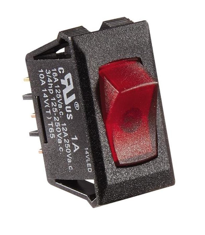 Rocker Switch Illuminated, Black/red On/off Spst
