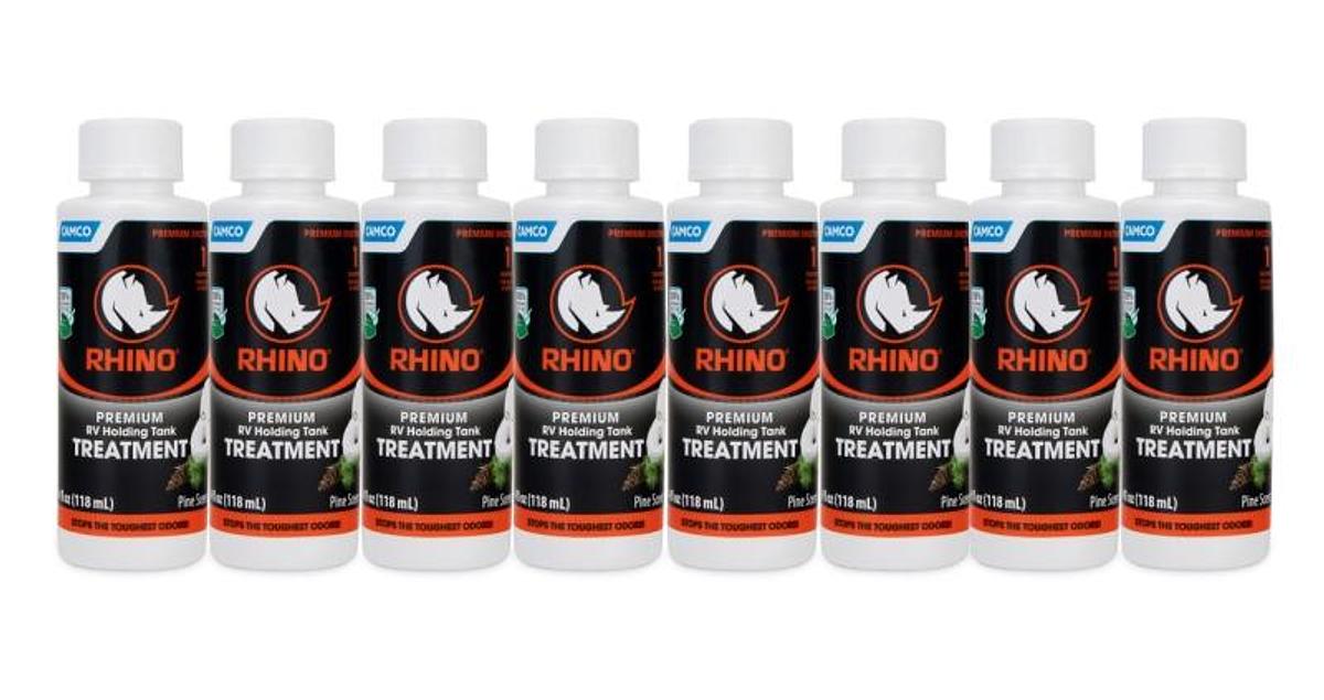 Camco Rhinoflex Premium Enzyme Rv Holding Tank Treatment Singles, Pine Scent, (8) 4 Oz. Bottles