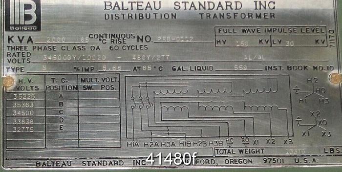 Used Transformer, 2000 Kva, 34500GY/19920 Delta Primary Voltage #41480