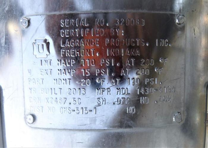 Used Tank, 15 Gallon, S/st, 110 PSI, 14" X 26.5", Binks (9) #S744049