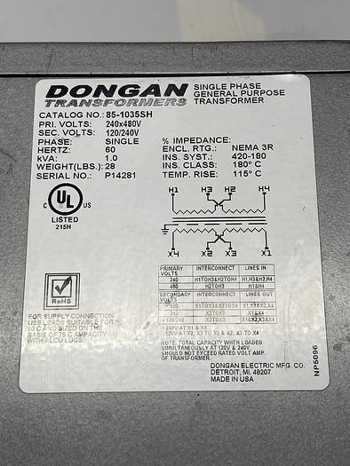 Used Dongan 85-1035SH 1 Phase