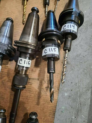 Used CAT 50 Tool Holders One Lot of 6 Assorted CNC Tooling with Cutters & Drills