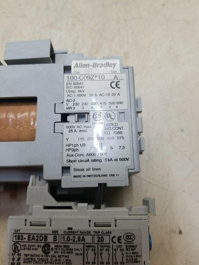 Used ALLEN BRADLEY 100-C09Z*10 SER.A, 193-EA2DB Ser B