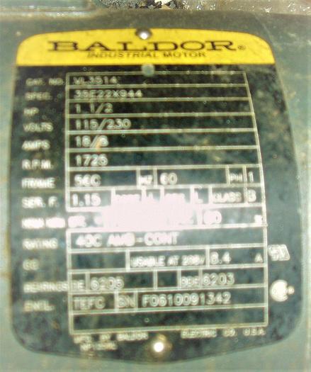 Used Motor, 1.5 HP, Baldor, 1725 RPM Out, 115/230V #S743678