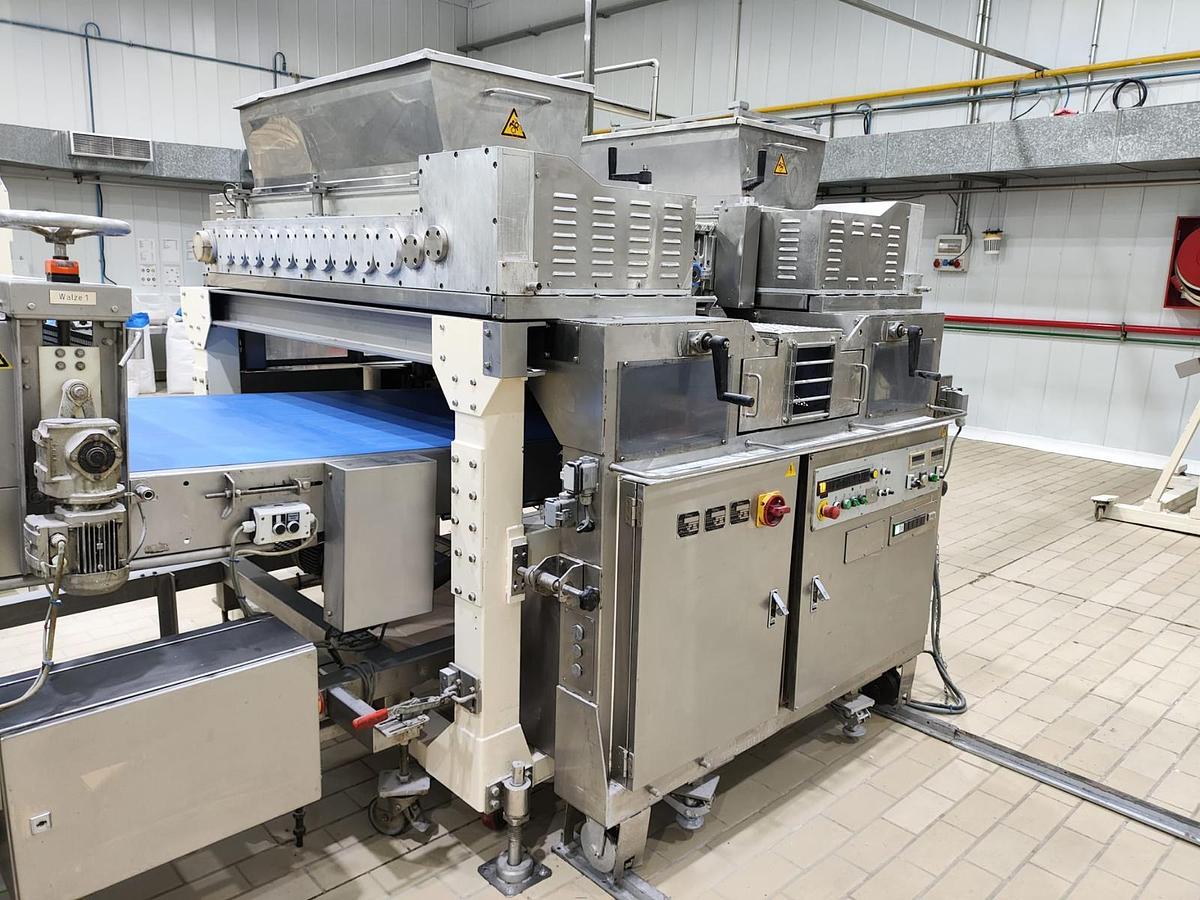 Used Rheon multi co-extruder encruster with wire cutter