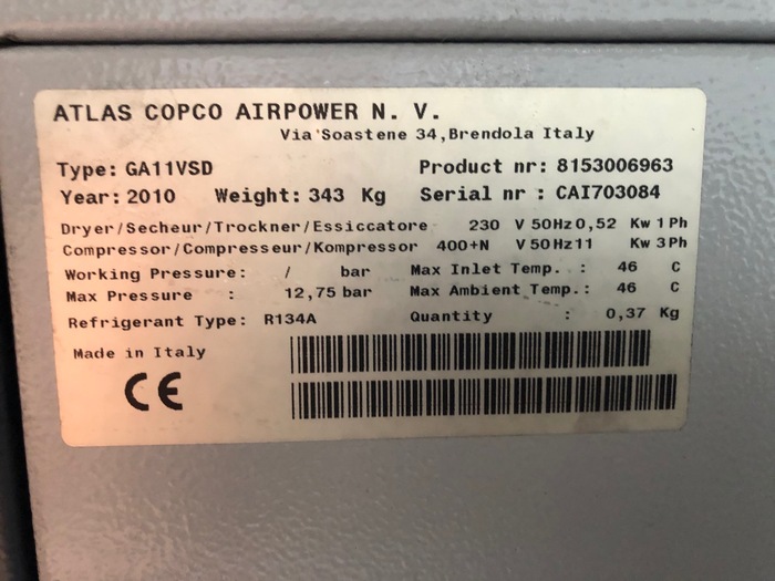 Gebraucht 2010 ATLAS COPCO Schraubenkompressor  GA11 VSD