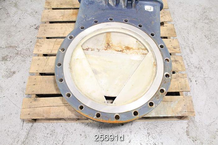 Used Fabri  Manual Vee Knife Valve, 24", Mild Steel Body, Stainless Steel Wetted Parts #25691