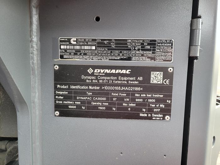 Used 2017 Dynapac  CA3500D 84" Smooth Drum Roller