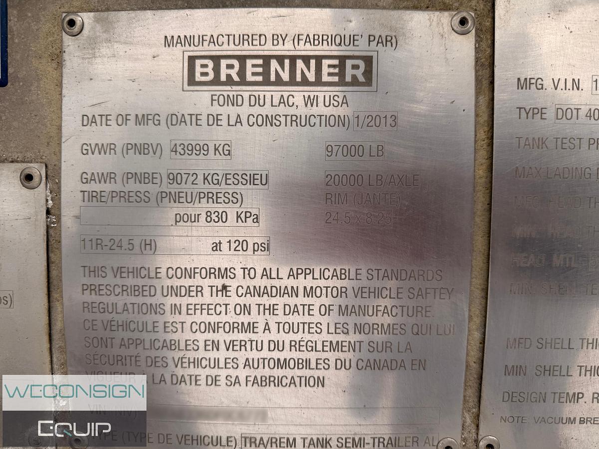 Used 2013 Brenner 42m3 Aluminum Tanker Trailer