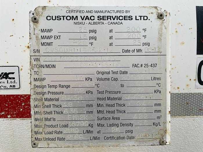 Used 2012 Other Marcep Stiff Pole Pup Tanker Trailer