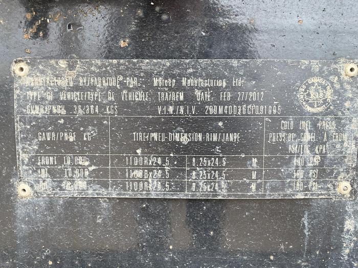 Used 2012 Other Marcep Stiff Pole Pup Tanker Trailer