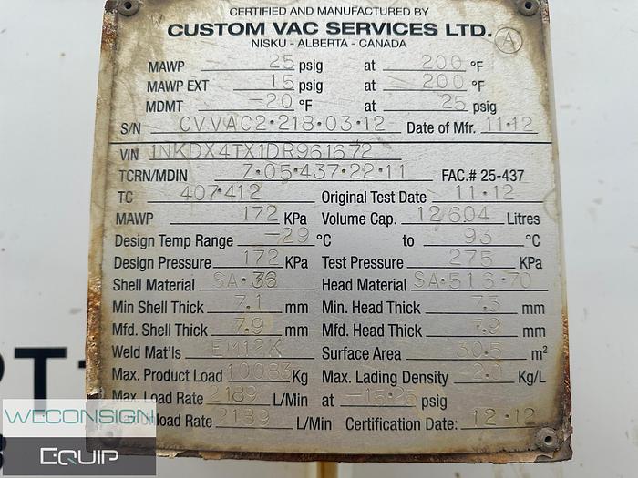 Used 2012 Kenworth T800 DOT Vacuum