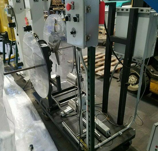 Used CoilMate Motorized Stock Reel Payoff feed with sensors start stop automatic