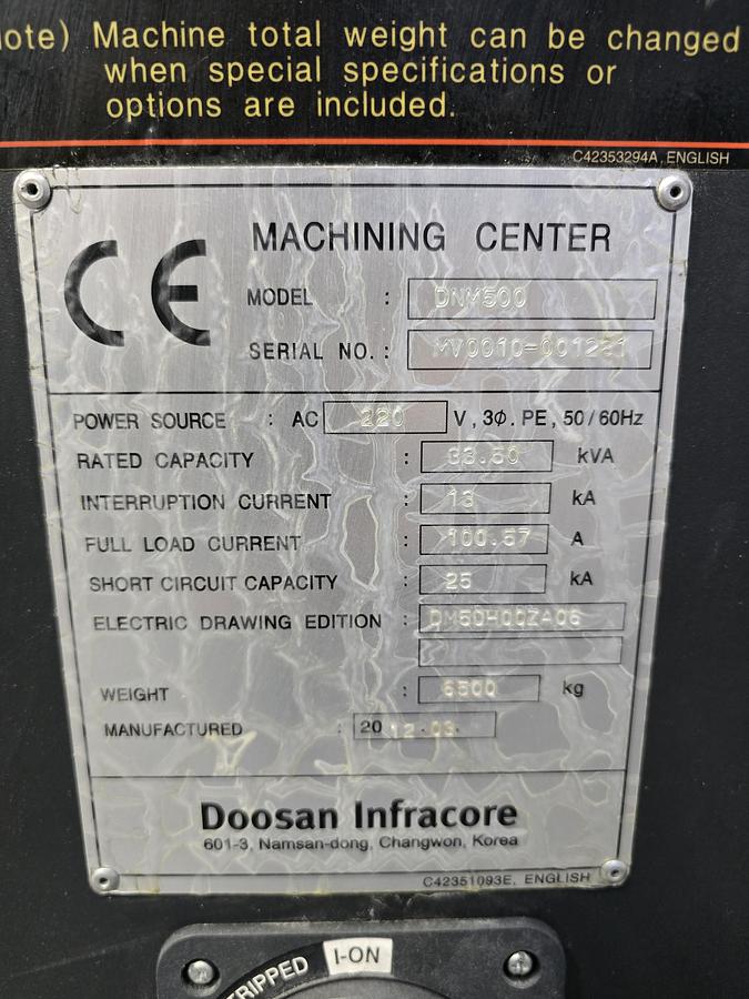 Used 2012 Doosan DNM500 CNC Vertical Machining Center