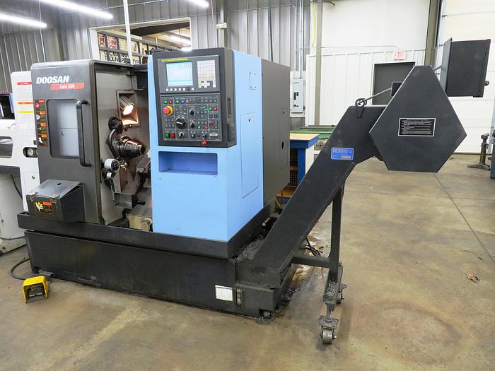 Used 2012 Doosan 220A CNC Turning Center with LNS Quick Load Servo 80 S2 Magazine Bar Feeder