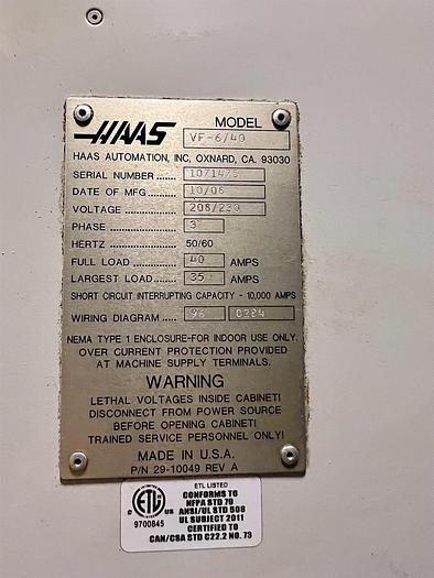 Used 2008 HAAS VF-6/40 CNC Vertical Machining Center