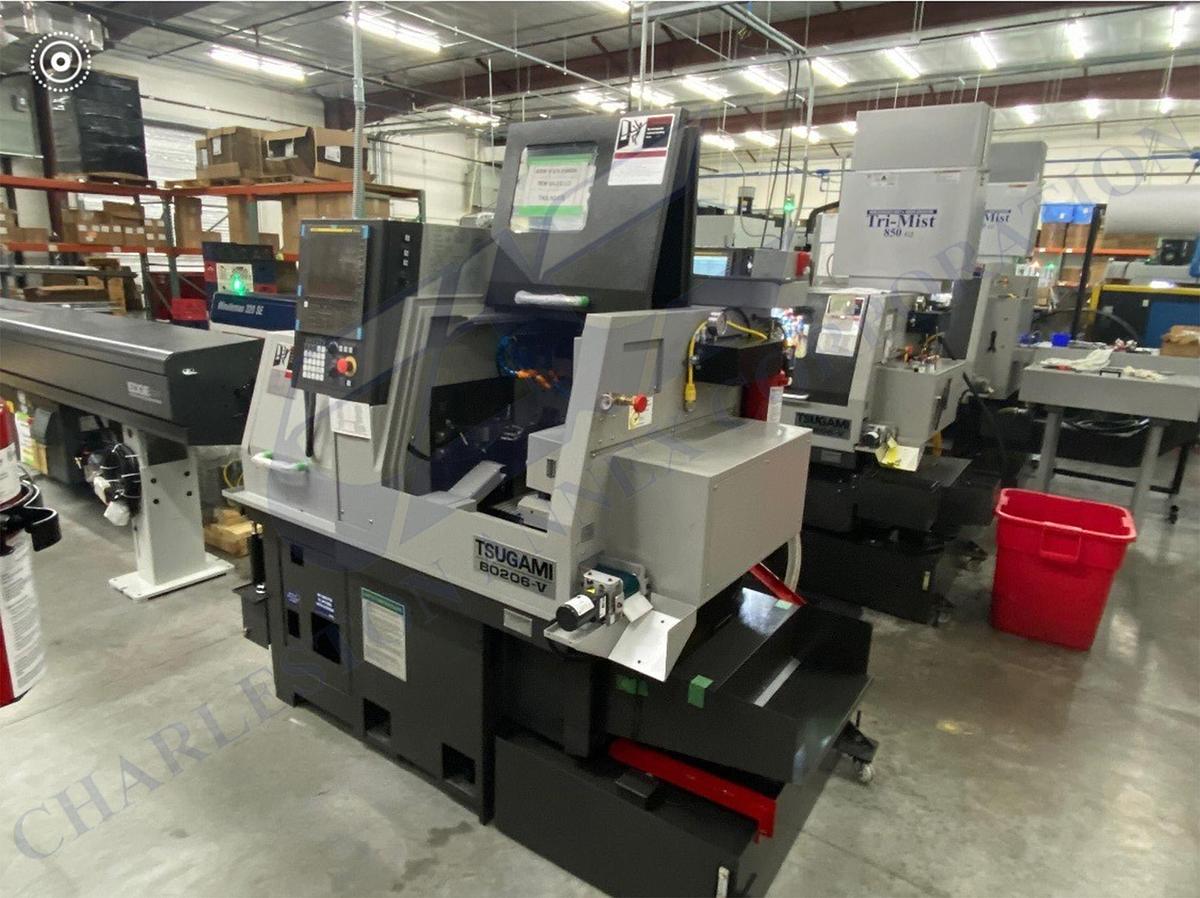Used Tsugami B0206-V 6-Axis CNC Swiss Lathe with Edge Minuteman 320 SE Bar Feed