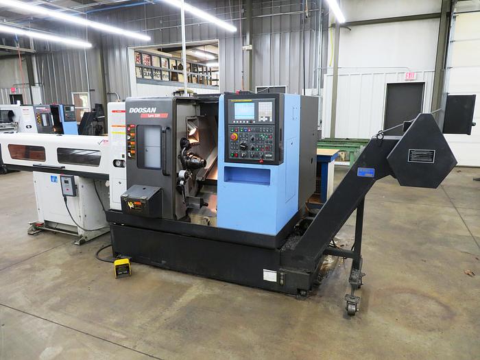 Used 2012 Doosan 220A CNC Turning Center with LNS Quick Load Servo 80 S2 Magazine Bar Feeder