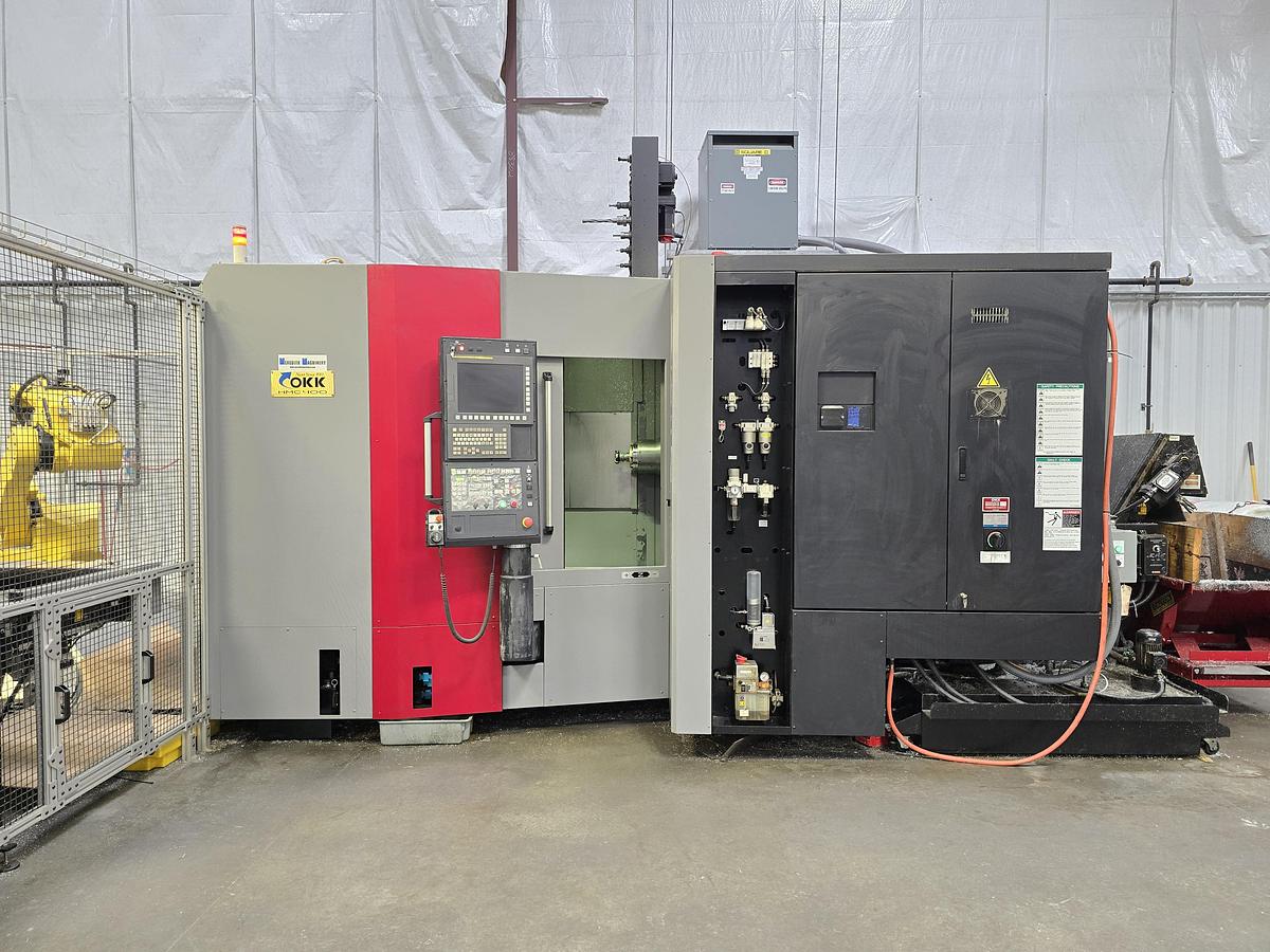 Used 2016 OKK HMC400 4-Axis CNC Horizontal Machining Center with Integrated FANUC 6-Axis Robotic Loading Cell