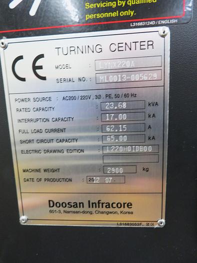 Used 2012 Doosan 220A CNC Turning Center with LNS Quick Load Servo 80 S2 Magazine Bar Feeder