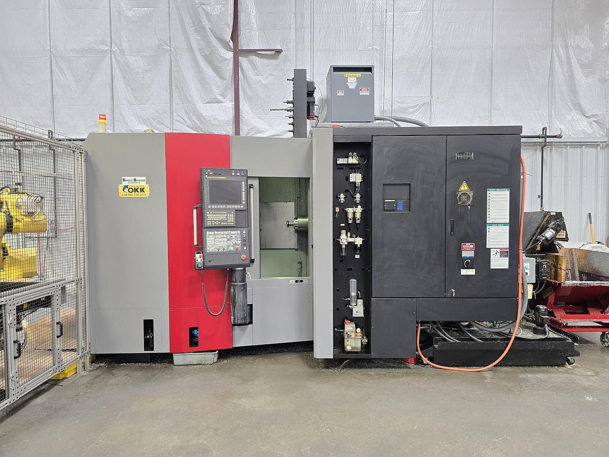 Used 2016 OKK HMC400 4-Axis CNC Horizontal Machining Center with Integrated FANUC 6-Axis Robotic Loading Cell