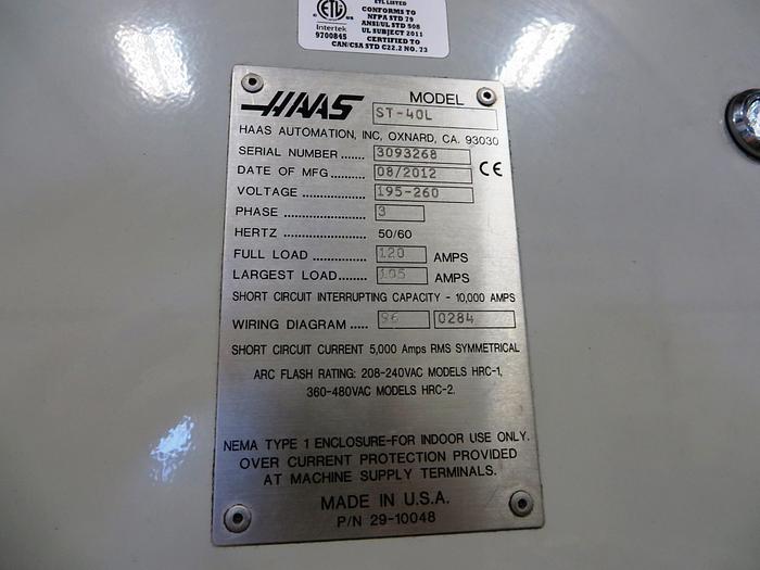 Used 2012 Haas ST-40L CNC Turning Center