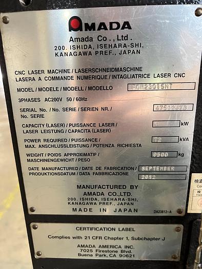 Used 2012 Amada FOMII 3015NT 4,000 Watt CNC Laser