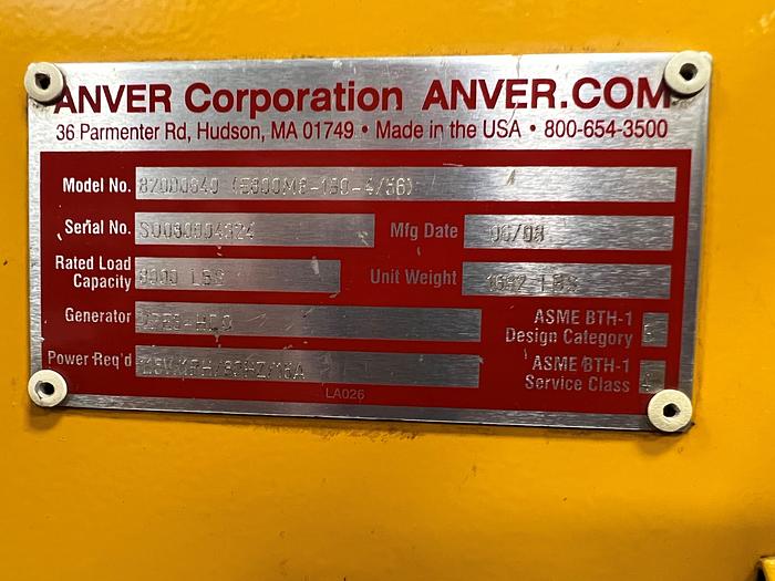 Used 2008 Anver 4-Ton Vacuum Lift