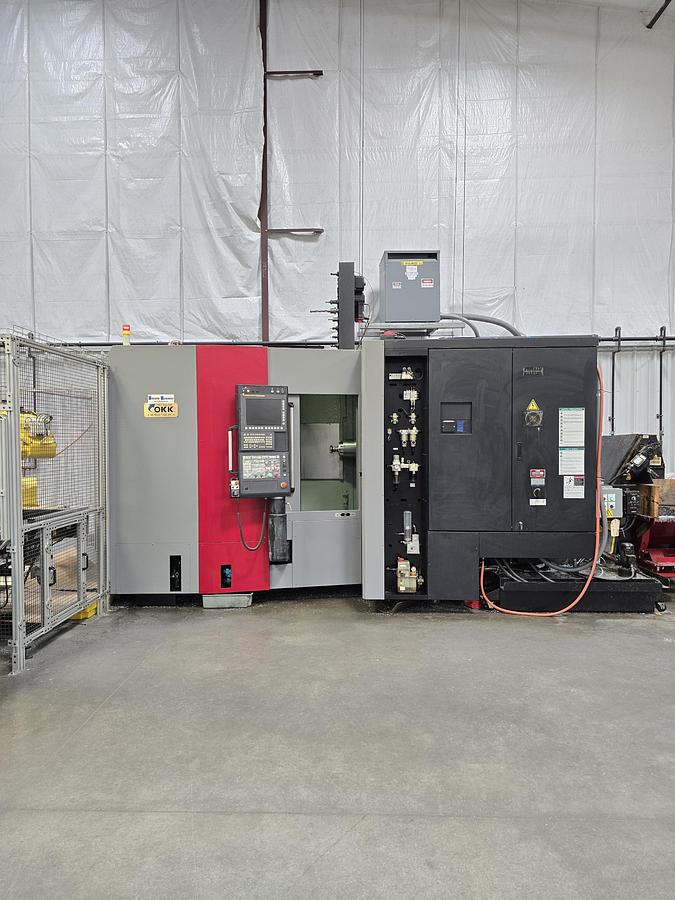 Used 2016 OKK HMC400 4-Axis CNC Horizontal Machining Center with Integrated FANUC 6-Axis Robotic Loading Cell