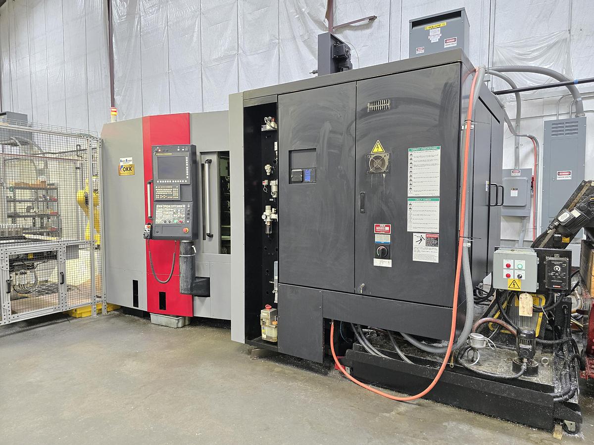 Used 2016 OKK HMC400 4-Axis CNC Horizontal Machining Center with Integrated FANUC 6-Axis Robotic Loading Cell