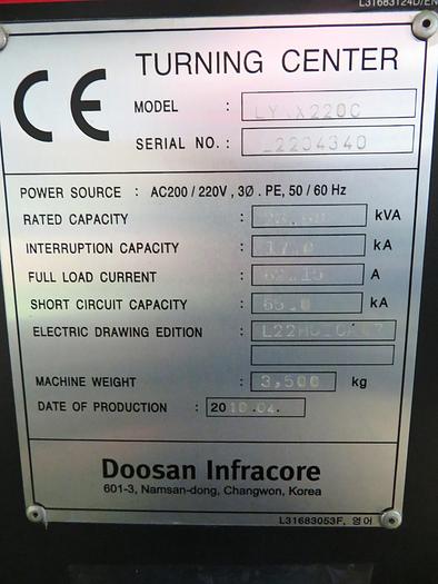 Used 2010 Doosan 220C CNC Chucking Lathe with LNS ML-565 Magazine Bar Feeder
