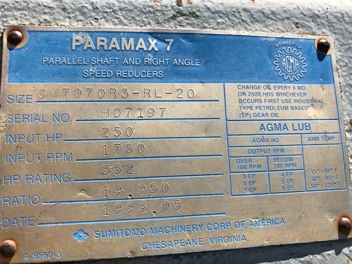 Used HB18253 Paramax 7 Parallel Shaft and right angle speed reducer 250 HP w 150 HP Motor