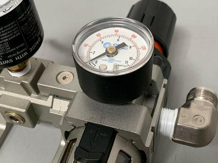 Used SMC NAW3000 Filter Regulator & NVHS3000 Valve w/ Pressure Gauges & 1" Fittings