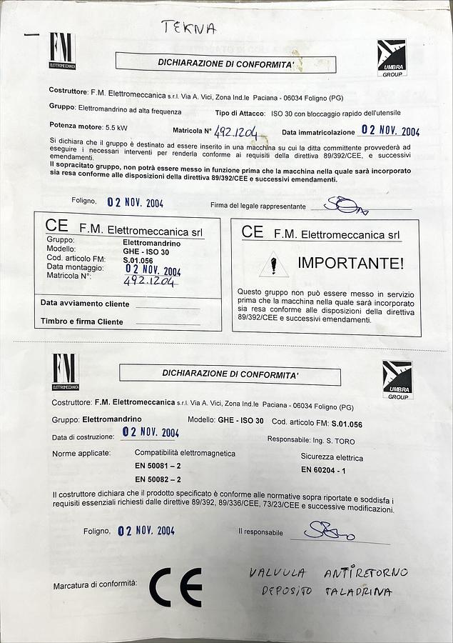 Usado Manual Instrucciones Centro Mecanizado TEKNA 426/1