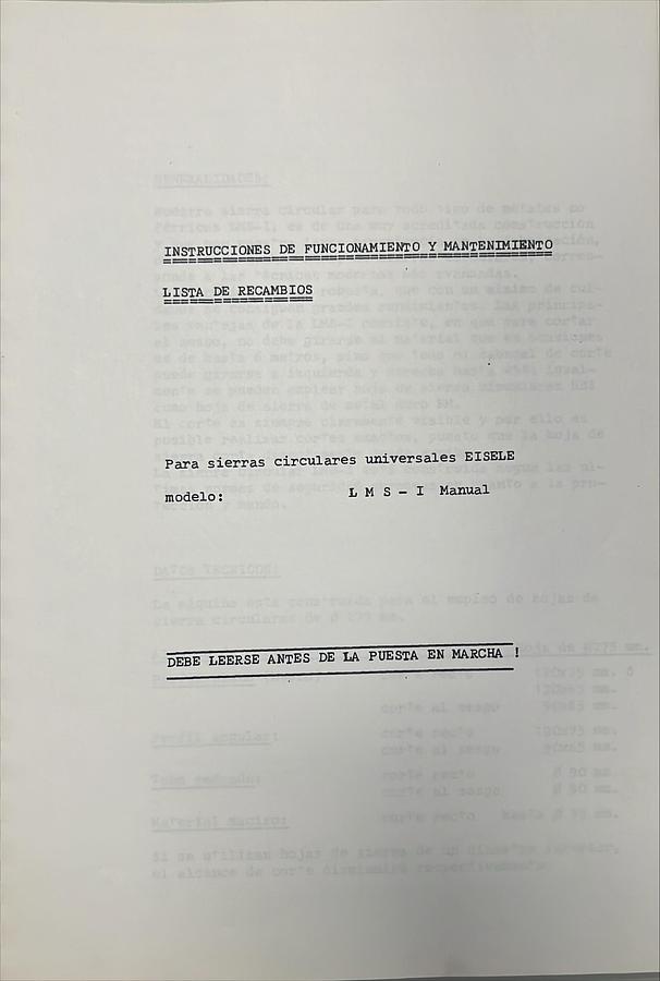 Usado Manual de Instrucciones Sierra Circular Universal EISELE LMS-I
