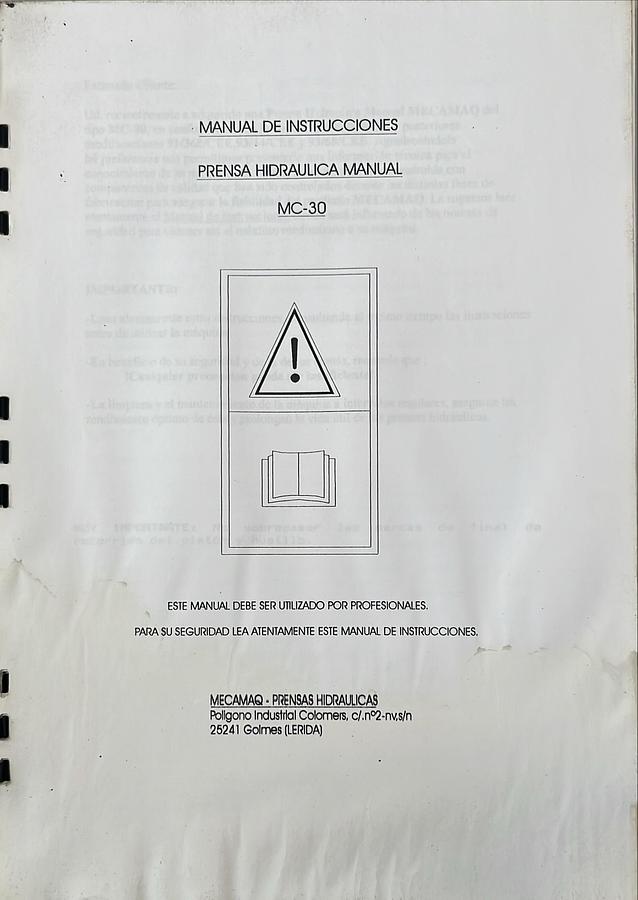 Usado Manual de Insturcciones Prensa Hidraulica MECAMAQ MC-30