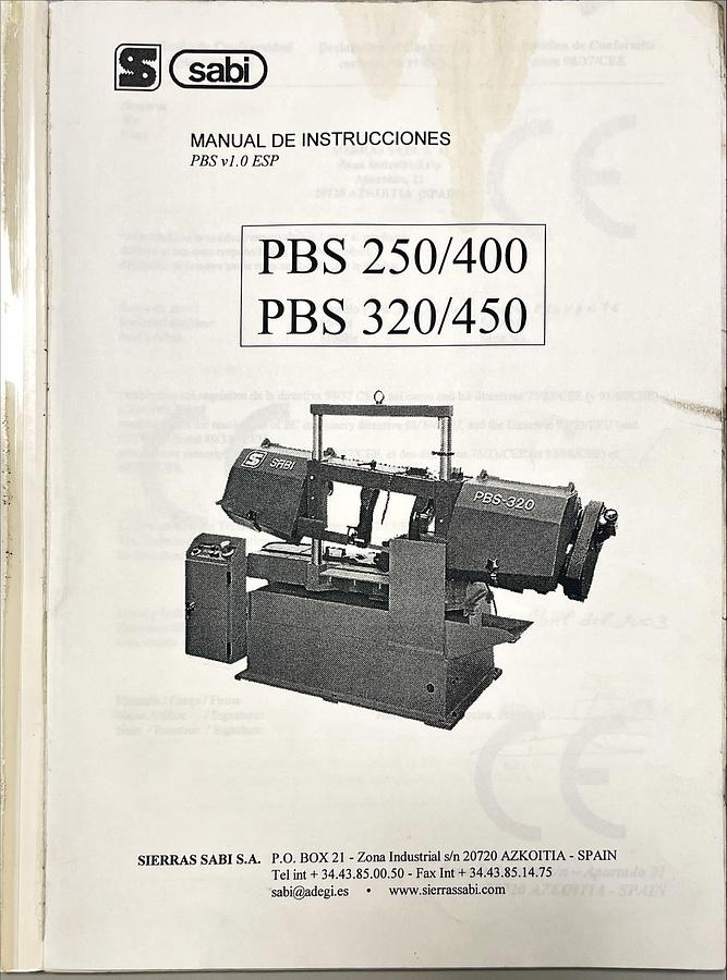 Usado Manual Instrucciones Sierra Cinta SABI PBS 250-400 / PBS 320-450