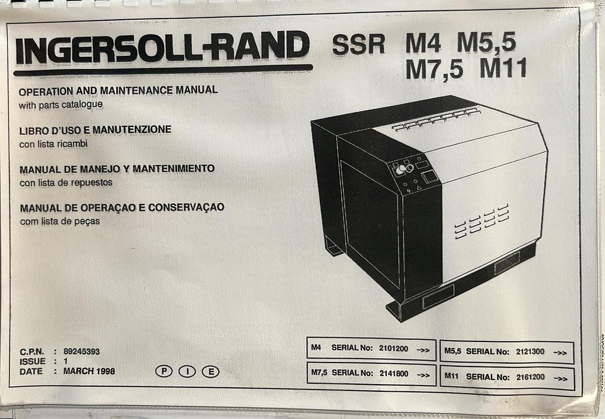 Usado Manual de Instrucciones Compresor de Aire INGERSOLL-RAND SSR M4 / M5,5 / M7,5 / M11