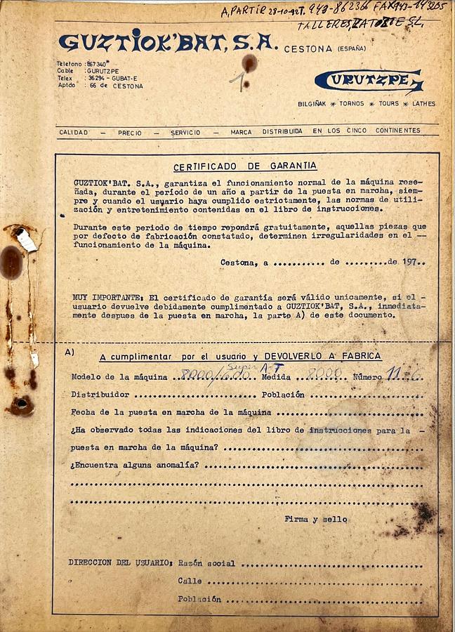 Usado Manual Instrucciones Torno Gurutzpe Super AT 8000-600