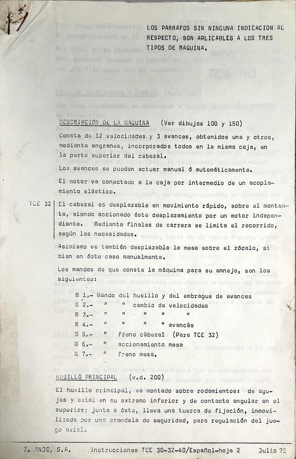 Usado Manual Instrucciones Taladro Columna ANJO TCE 30-32-40