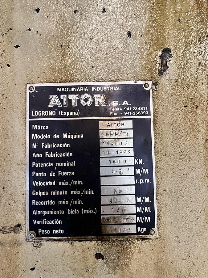 Usado Prensa excentrica AITOR ARMM-EF de 160tn Embrague Neumático